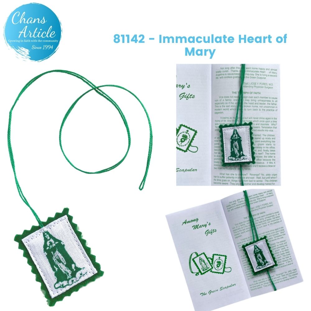 Our Lady of Mount Carmel Brown Cloth Scapular 81114 & Green Cloth Scapular Immaculate Heart of Mary 81142