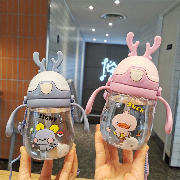 BCW 370ml deer ear water bottle for baby with division for babies to learn to drink water