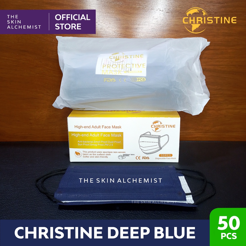 50 PCS Original Christine Ultra Deep Blue Thick Disposable Face Mask EXCELLENT QUALITY