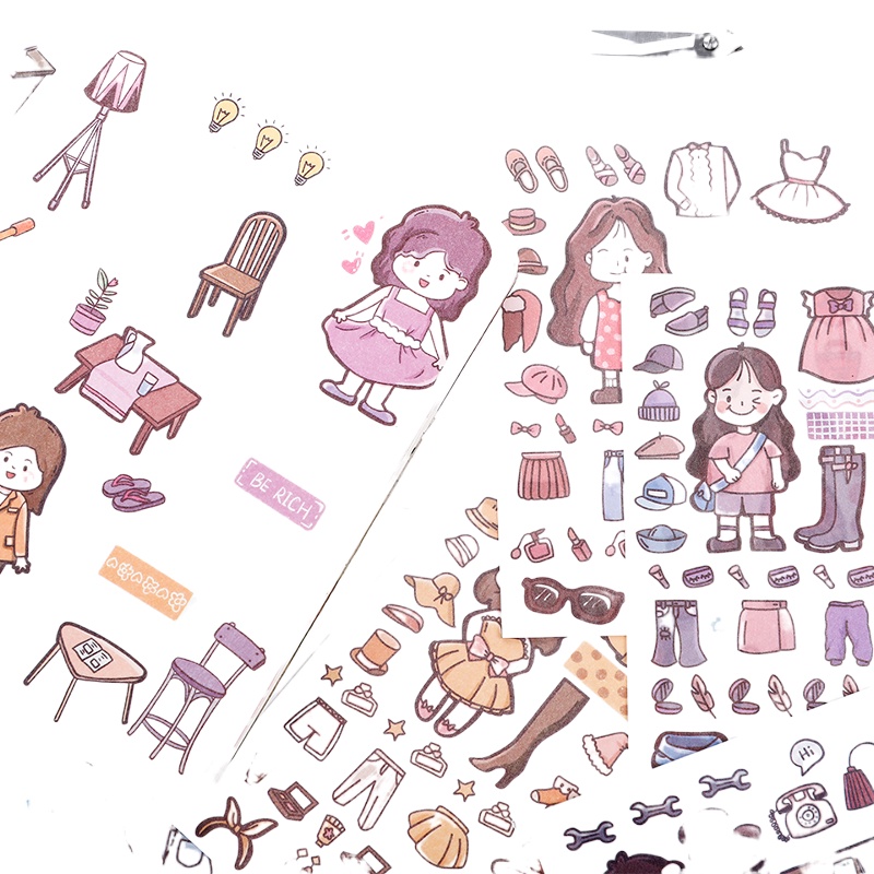 imoda 4sheets Lovely Girls's Scrapbook Stickers Ins Tearable Selfmade