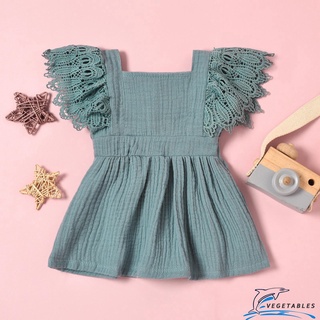 ZHY-Baby Girls Casual Dress, Solid Color Short Fly Sleeves Square Neck One-piece, Tangerine Yellow/ Grey Blue/ Pink/ Apricot #4