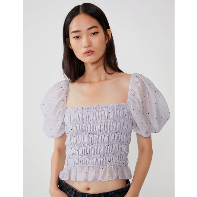 polka dot puff sleeve top zara