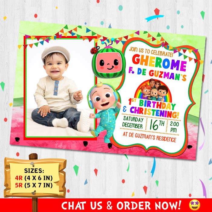 Cocomelon Themed Invitation Card Birthday Baptism Christening Shopee 