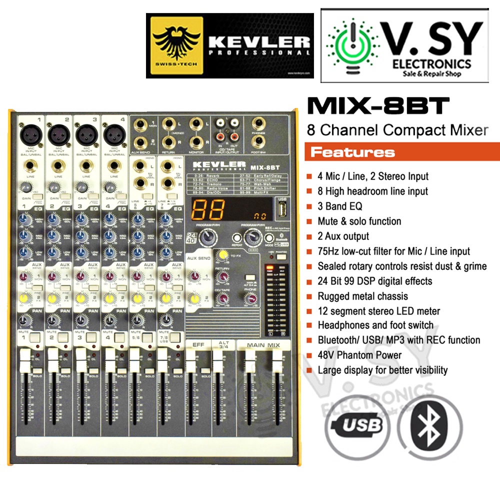 2022 Original Kevler MIX-8BT Professional Mixer with 8 Channel Input 4