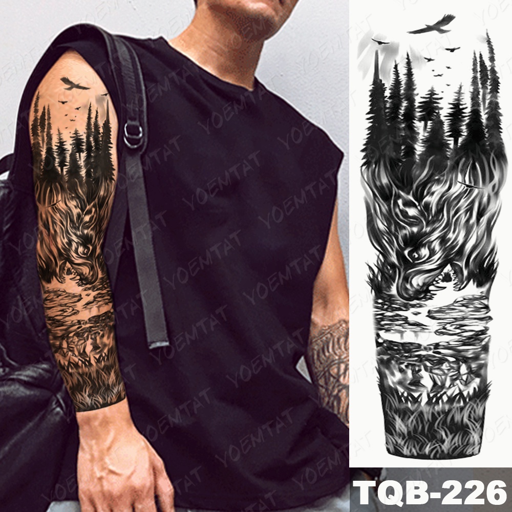 Large Arm Sleeve Tattoo Forest Bird Lake Waterproof Temporary Tatto Sticker  Evil Dragon Hell Body Art Full Fake Tatoo Women Men Street Fashion | Shopee  Philippines