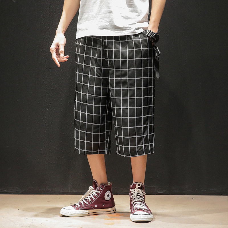men's casual plaid cropped pants