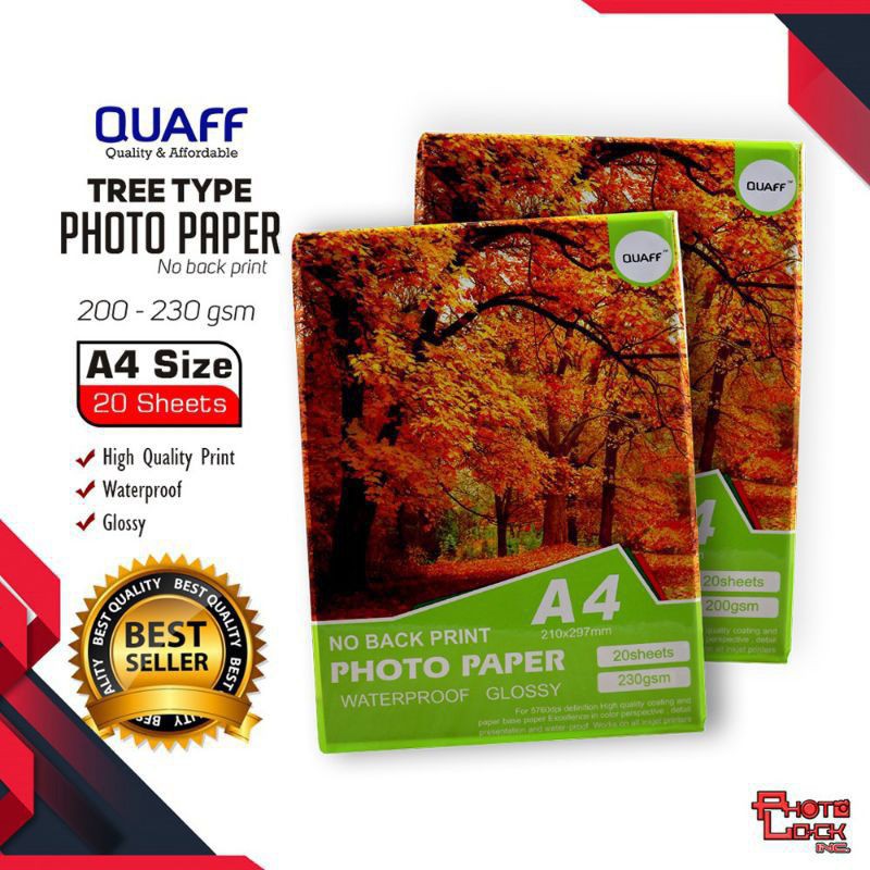 Quaff No Back Print Photo Paper Inkjet Glossy A4 Size 200gsm & 230gsm