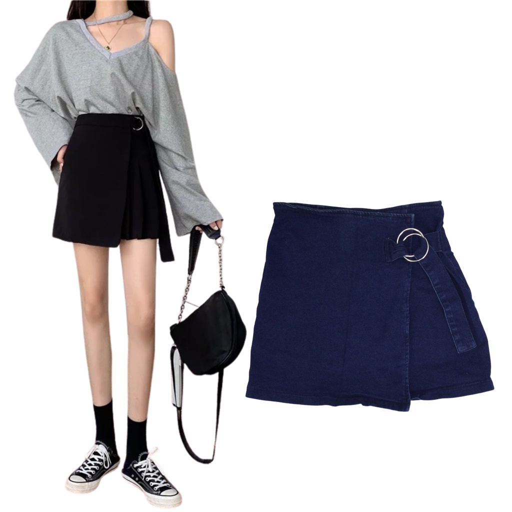 Denim Skirt High Waist S-XL Navy Blue Mini Skirt Stretchable | Shopee  Philippines