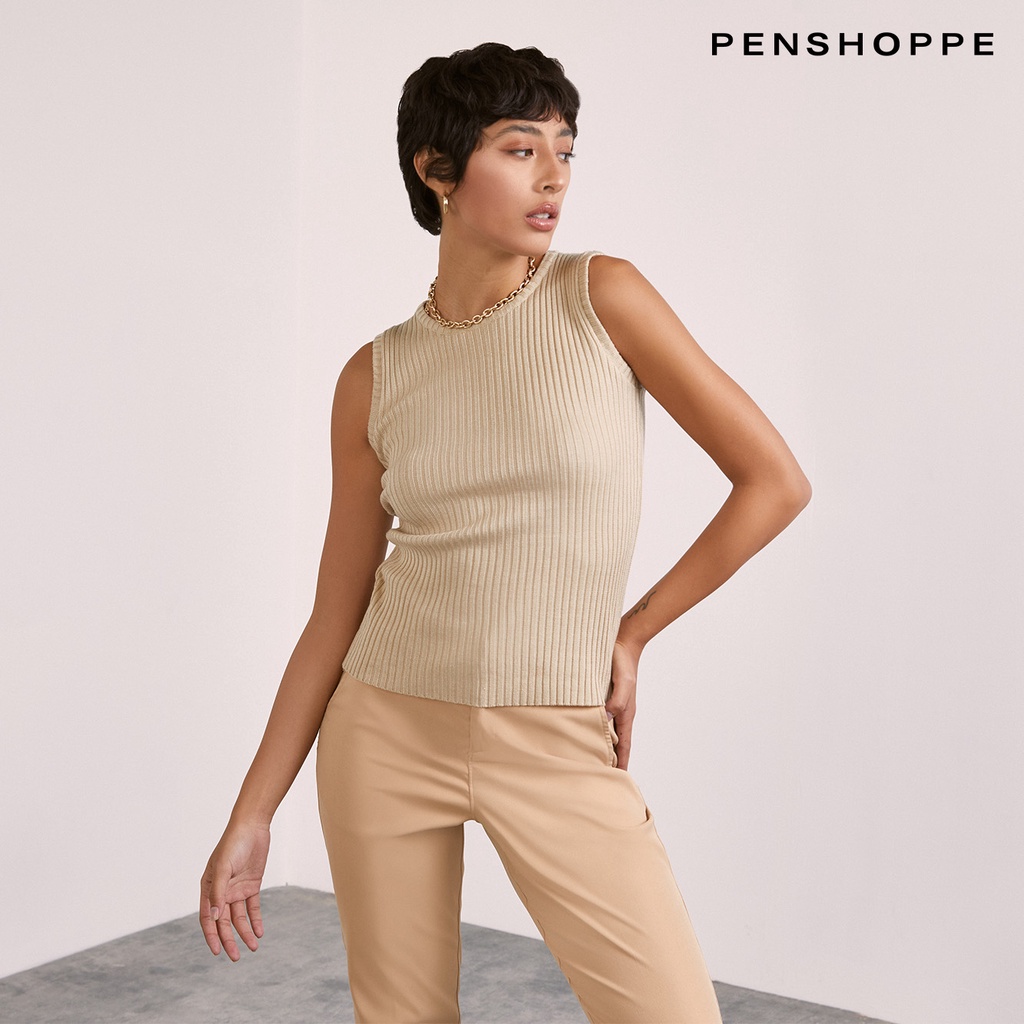 Dress Code Sleeveless Flat Knit Top For Women (Black/Sand