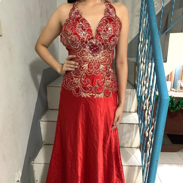 red silk party dress