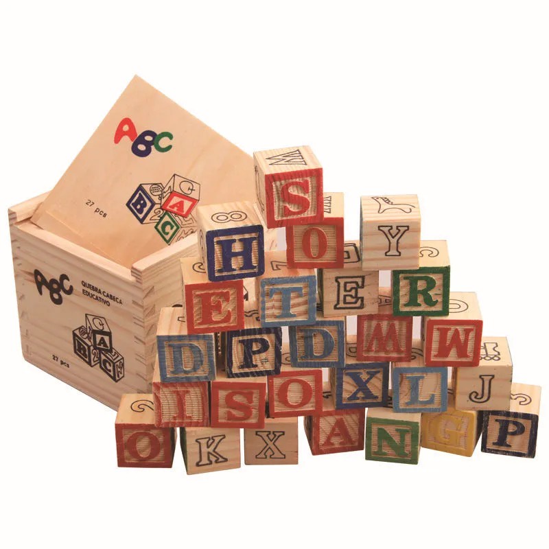 IBOSS Original 27pcs ABC Wooden Block Alphabet Stacking Blocks Building Educational Wood Toy Set