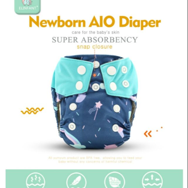 1 Pc Elinfant Happy Flute Premium Newborn Aio All In One Bamboo Charcoal Cloth Diaper Shopee Philippines