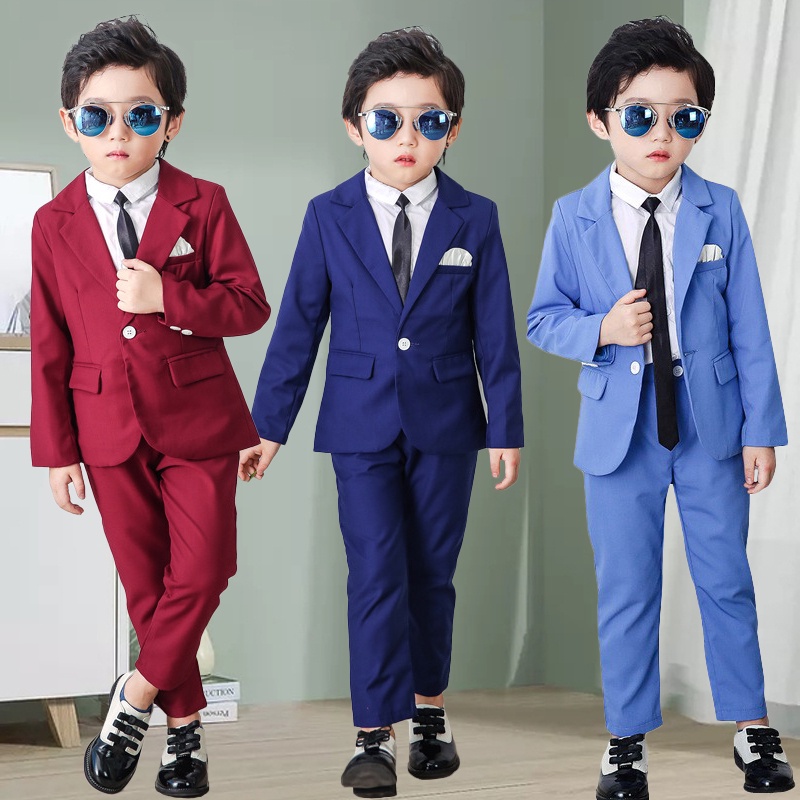 Kids Baby Boys Suit Jacket Blazer Pants Attire Set Formal Tuxedo Outfit ...