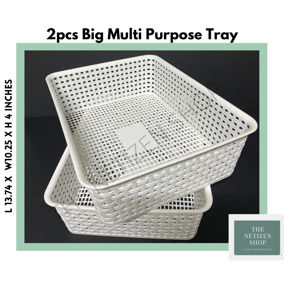 2pcs Multi Purpose Big Woven Basket Tray WHITE Shopee Philippines