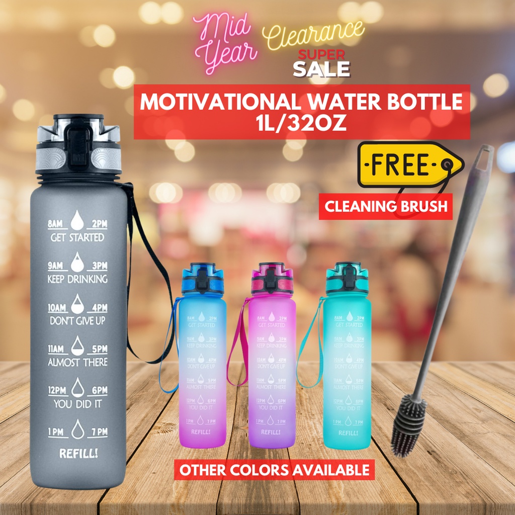 Cycling Sports Water Bottle Outdoor Sports Feizhibo 1000ml Motivational Water Bottles Gym BPA Free Tritan Non-Toxic Plastic Drinking Bottle with Filter and Flip Top for School 