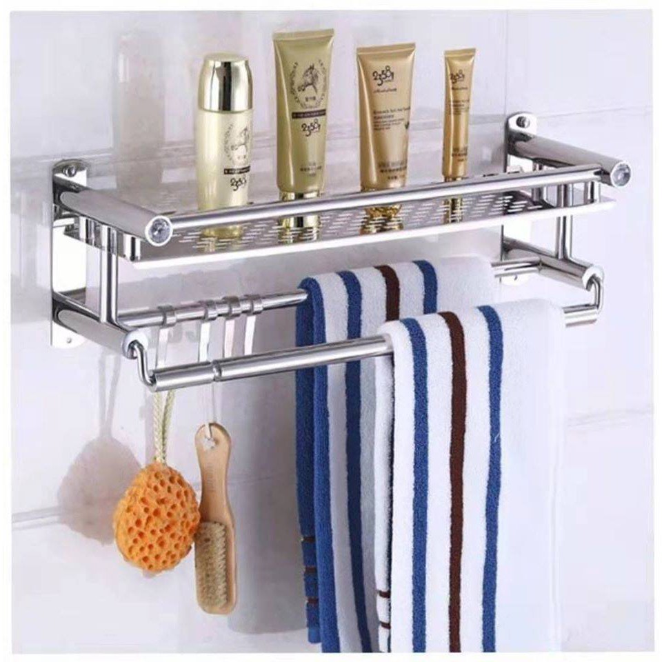 2 layers Stainless Steel Towel Rack Storage Shelves Bathroom Hanging ...