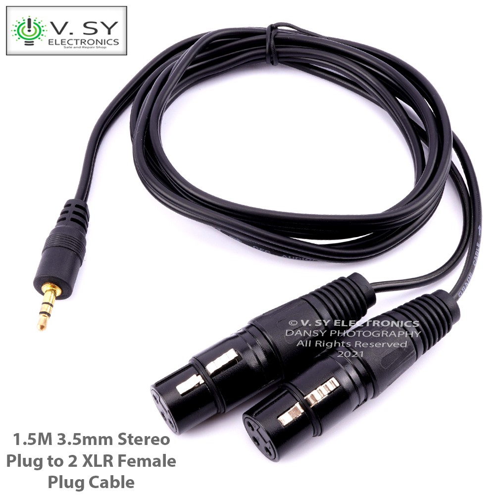 1.5M 3.5mm Male Stereo TRS Plug to 2 XLR Female Plug Cable Audio
