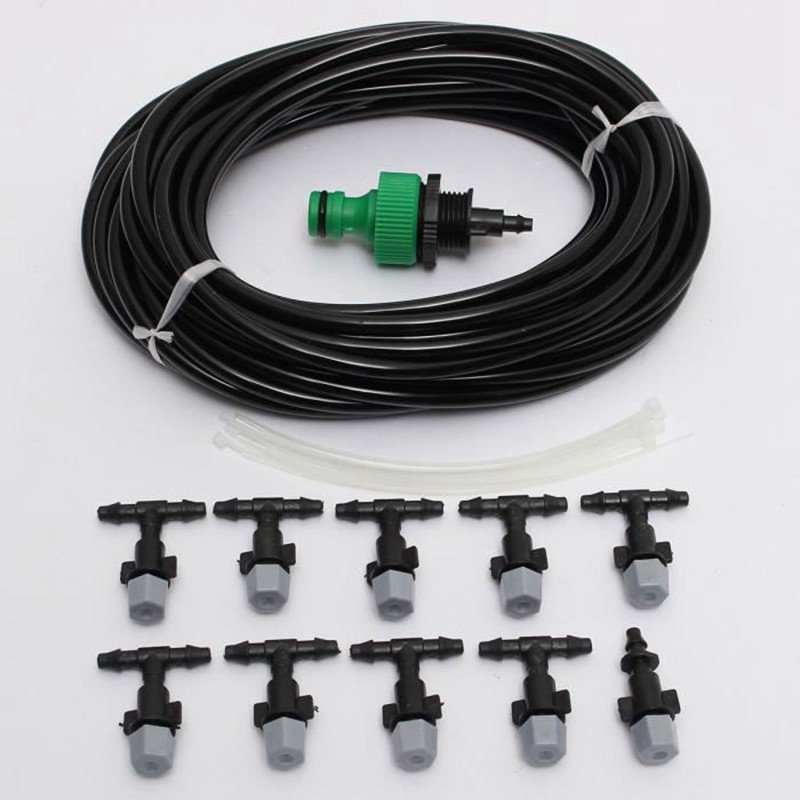 1 Set Water Misting Cooling System Mist Sprinkler Nozzle Garden Patio Greenhouse Plants Spray Fog Hose Watering Kit 10M