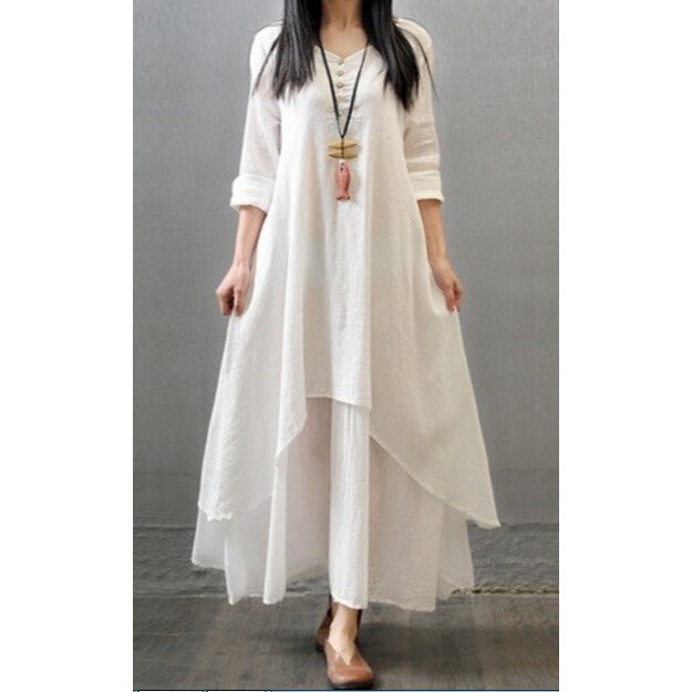 white cotton long sleeve maxi dress