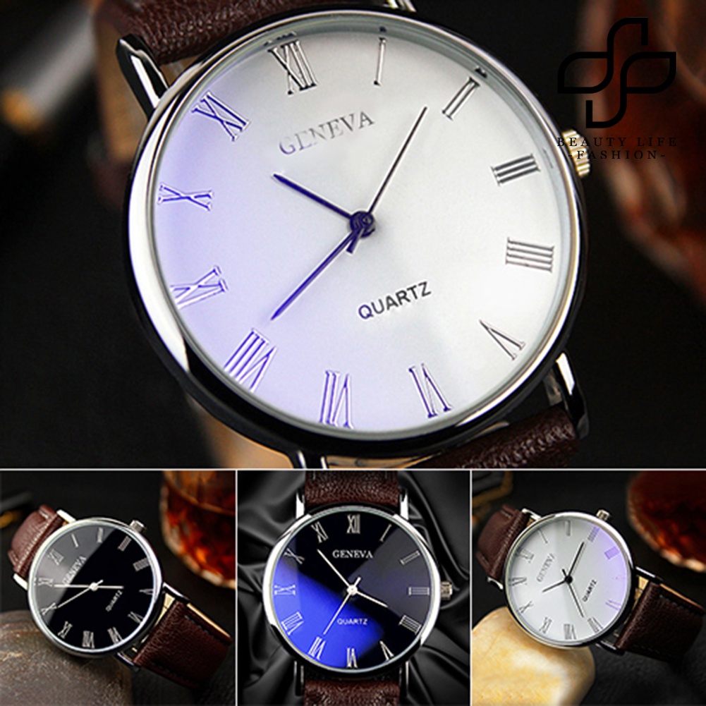 BEA™ Men Roman Faux Leather Band Quartz Analog Wrist Watch