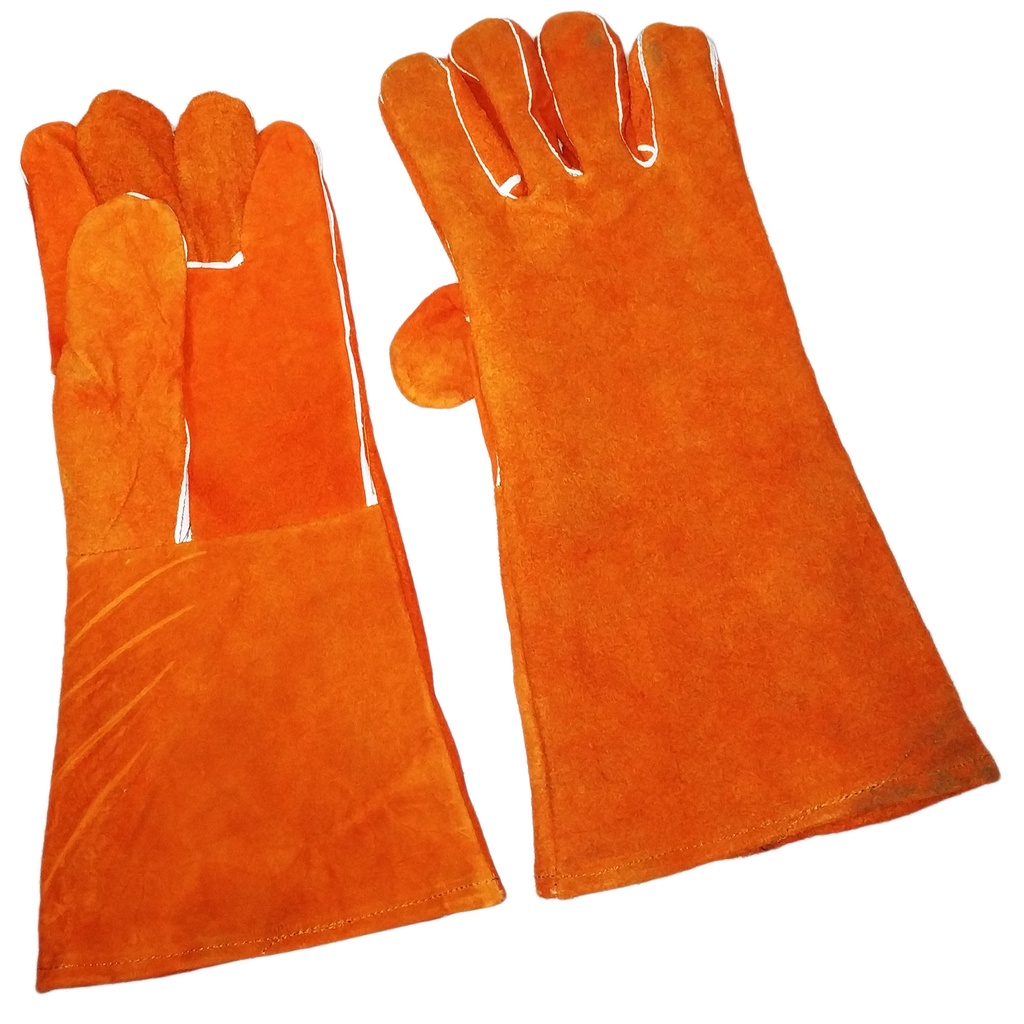 LOCAL LEATHER WELDING GLOVES 14" WITH SOFT LINING CLASS BC ( ORANGE
