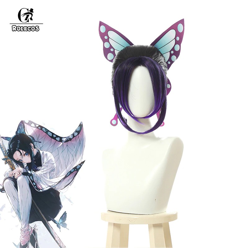 anime demon slayer cosplay hair kochou shinobu cosplay short hair kimetsu  no yaiba women men synthetic hair headwear