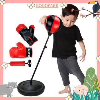 child's boxing bag and gloves