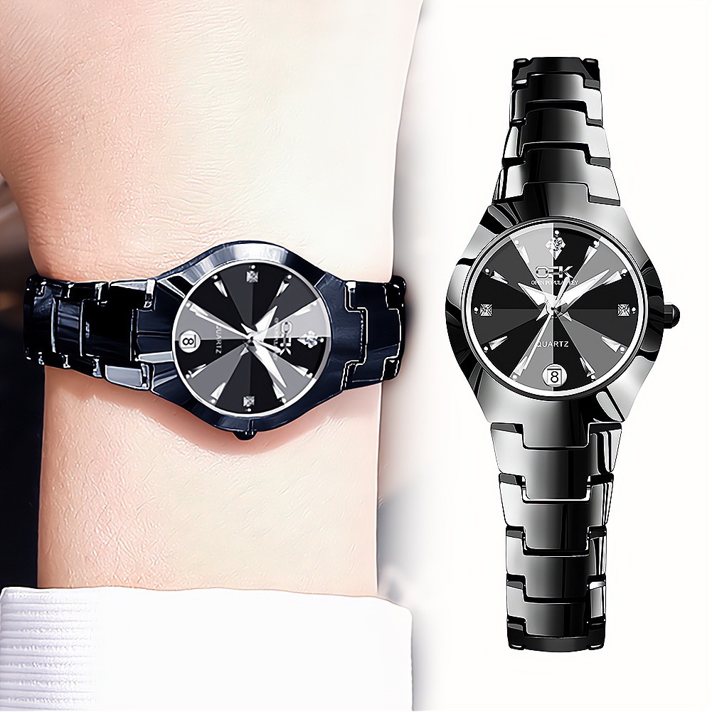 OPK Relo Wrist Watch For Women Original Waterproof Bracelet Quartz Black Stainless Steel