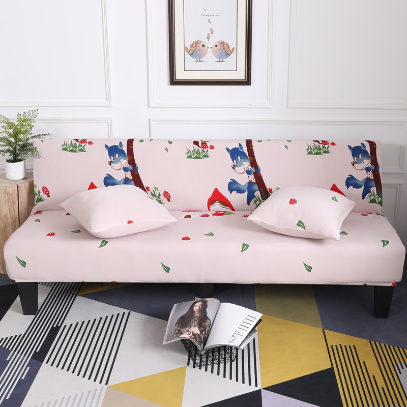 Cartoon Cute Fox Beige Stretch Sofa Bed Cover Foldable Armless