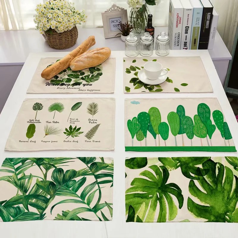 42x32cm Placemats Dining Table Place Mats Pad Green Plants Print Effect