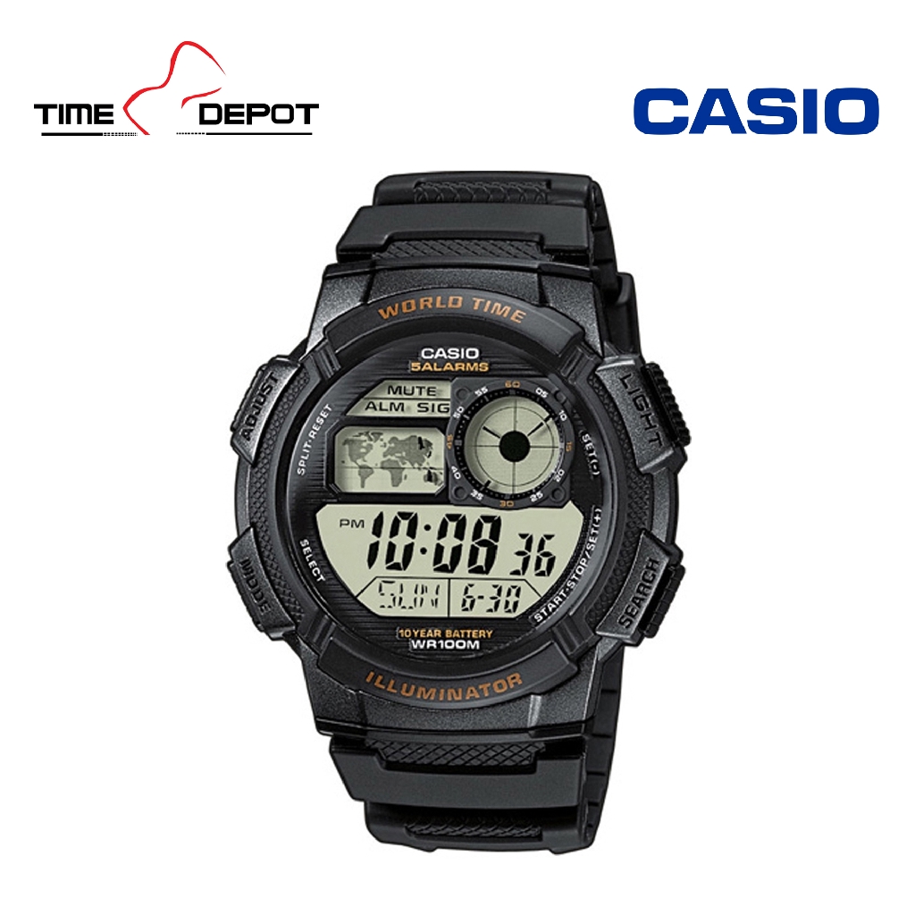 casio men's lcd black resin strap watch