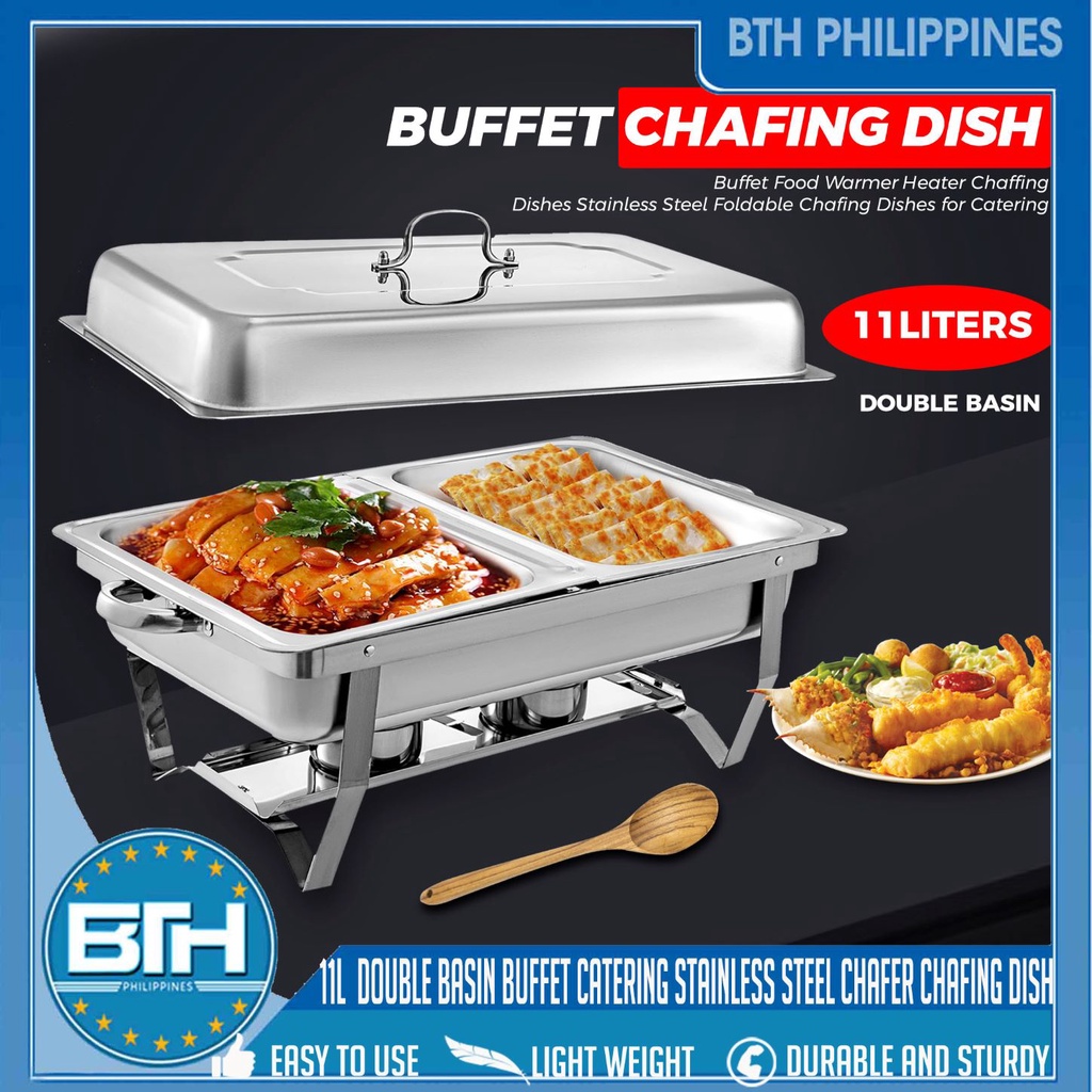 Boston Home Chafing Dish 11L Food Warmer Buffet Stainless Square with Alcohol Holder Thichening