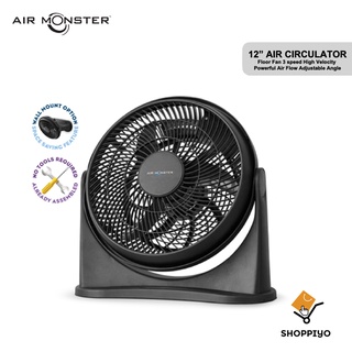 Air Monster 12 inch Portable Floor and Wall Mount Fan Power Air Circulator (Black)