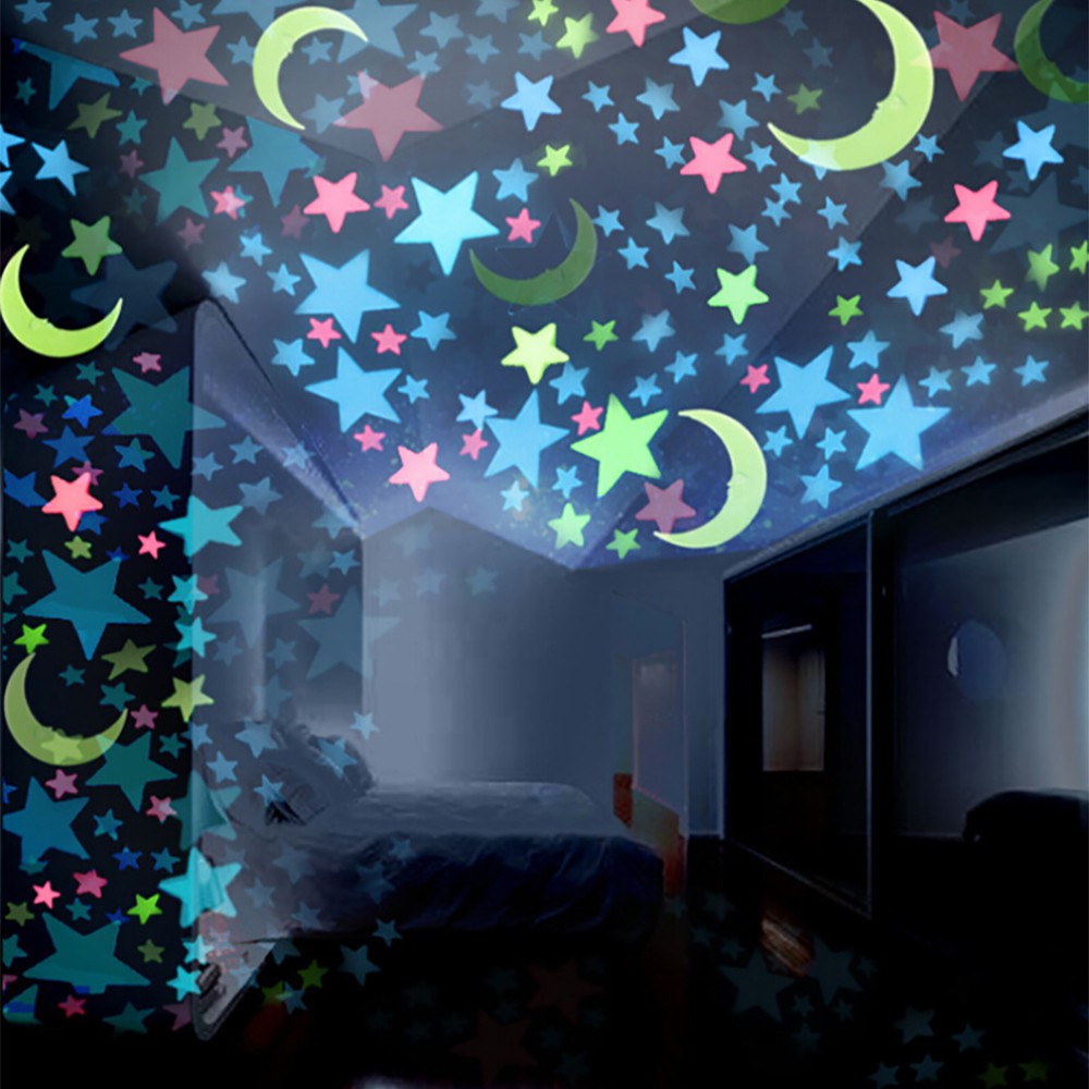 100 Colored Moon Stars Wall Stickers Random Colors