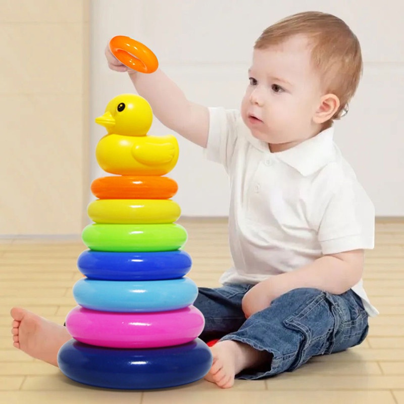 Children's Early Educational Rainbow Duck Tower stack toy baby toys ...