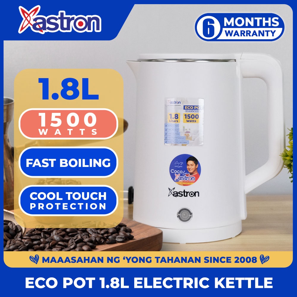 Astron Eco Pot 1.8L Electric Kettle (Matte White) Cool Touch