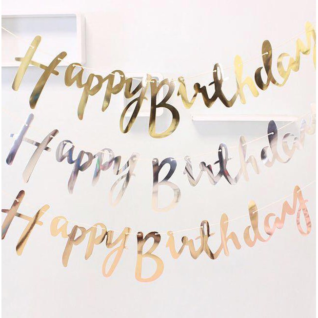 Bunting Metallic Cursive Happy Birthday Banner 1.5M Banderitas Flag ...