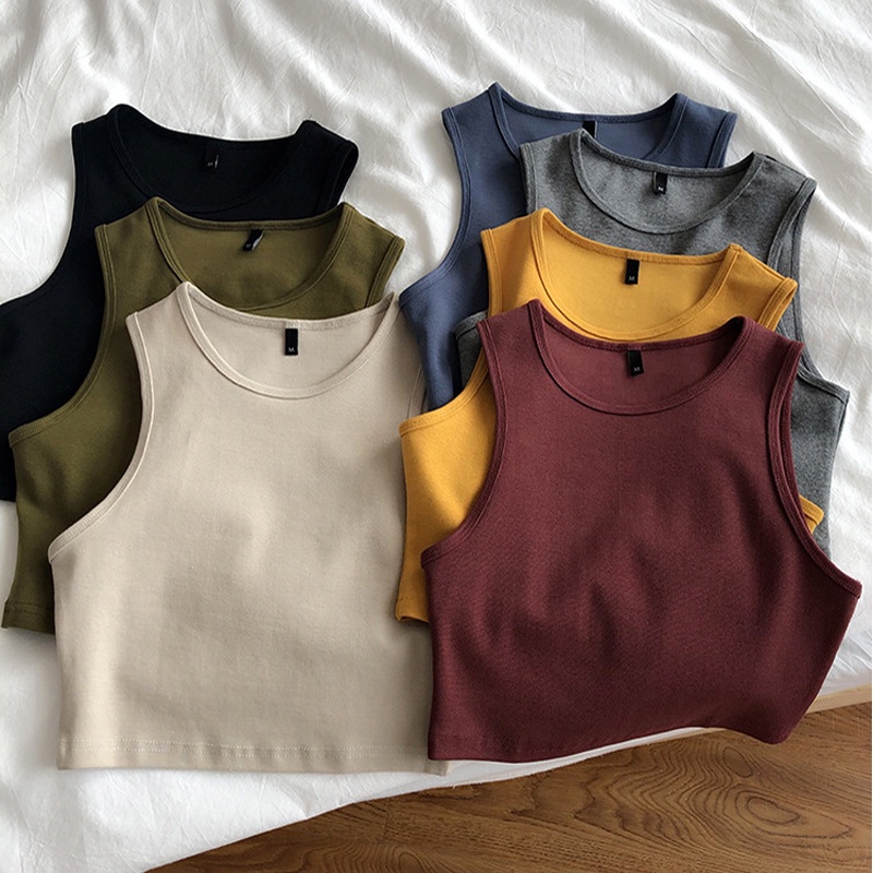 Summer Retro Basic Crop Top For Women High Waist Slimming Stretch Short