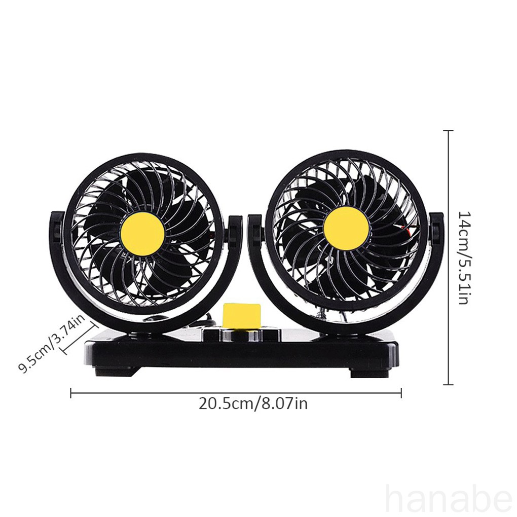 Dual Head Fan Truck 24V 360 Degree Rotation Cigarette Lighter Powered