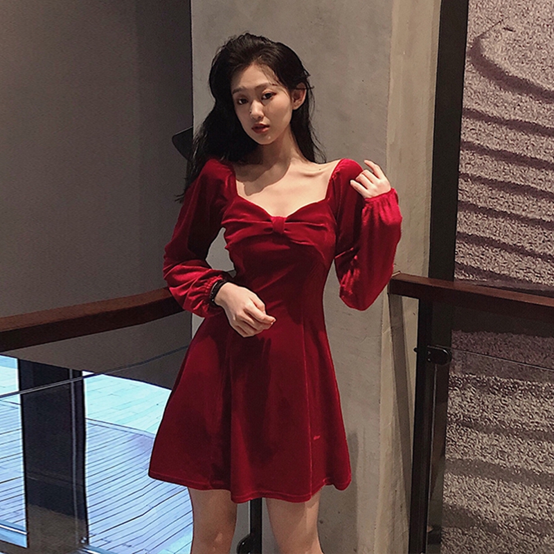 red velvet dress with sleeves