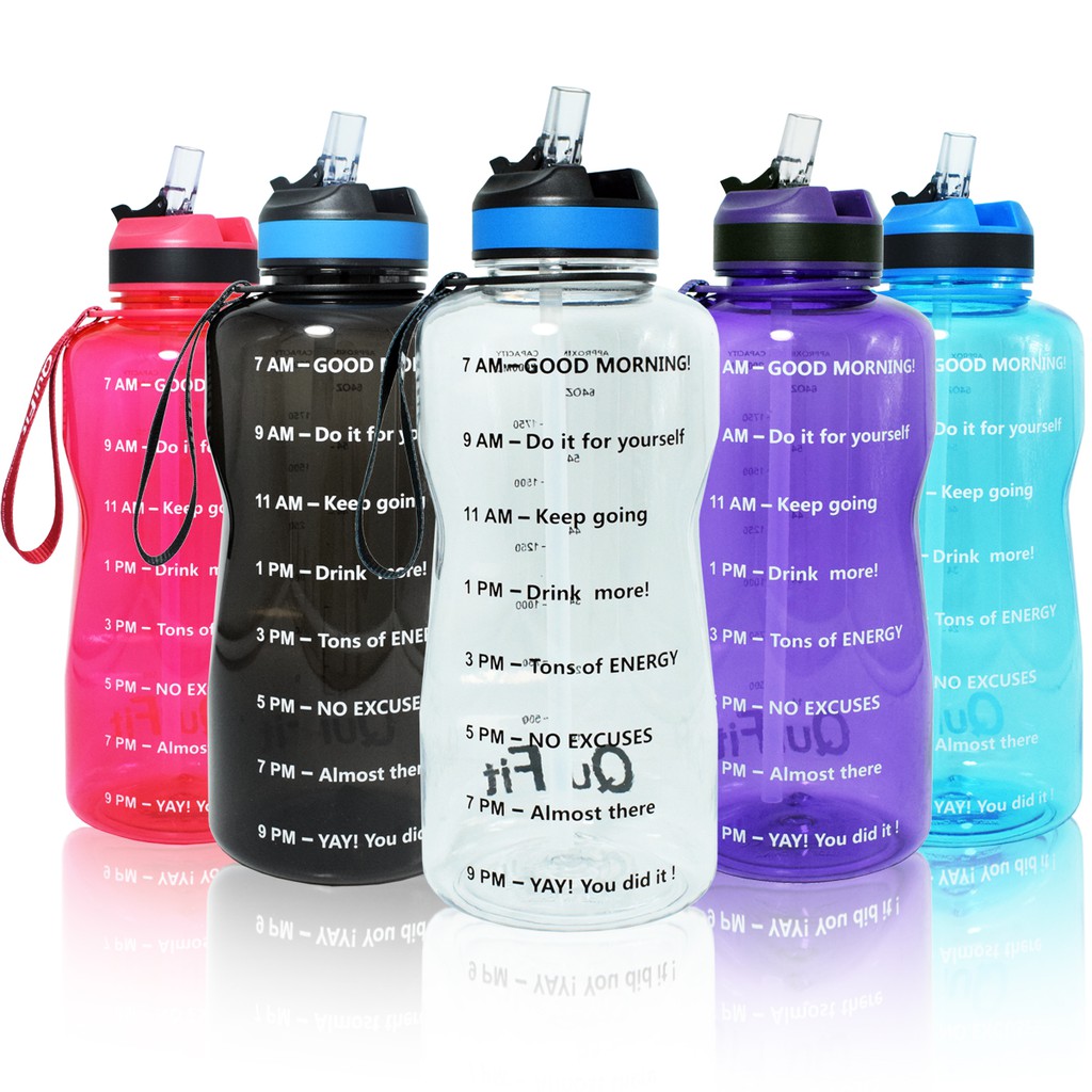 QuiFit 2L Tritan Water Bottle With Straw Time Marker BPA Free Sports And Fitness Kettle Outdoor