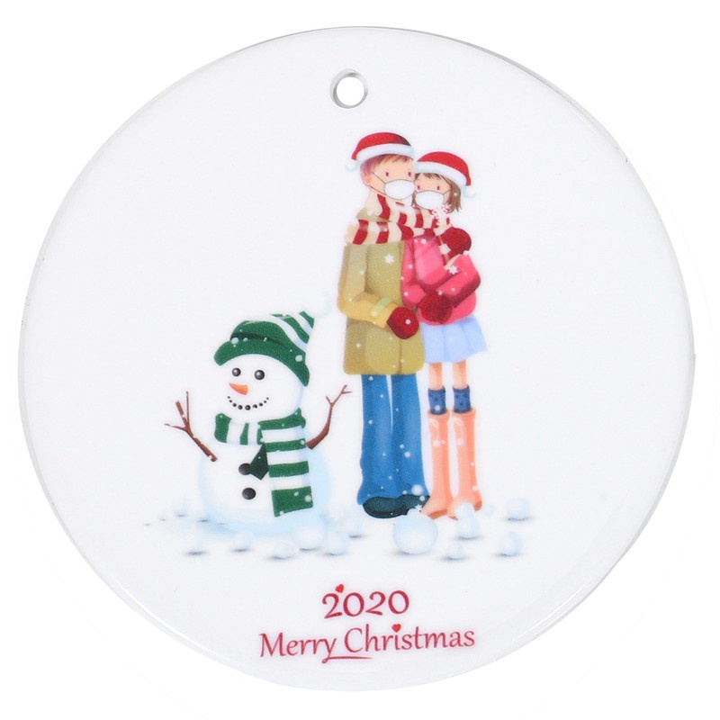 2Pcs Christmas Pendants Family Reunion Pattern Ceramic Decoration