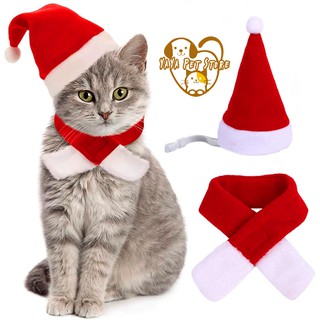 Pet Christmas Hat Scarf Set Dog Cat Merry Santa And
