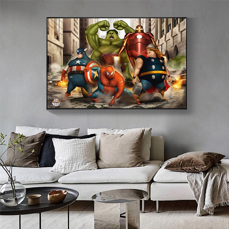 Fat Superheroes The Avengers Canvas Painting Poster and Print Cuadro