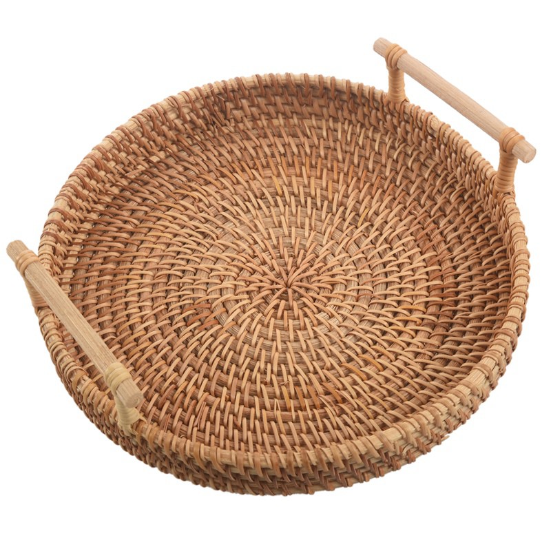 Rattan Bread Basket Round Woven Tea, Round Basket Tray