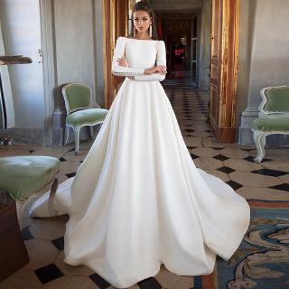 Satin Wedding Dress New Simple Long Sleeve White Open Back Simple Wedding Dress Shopee Philippines