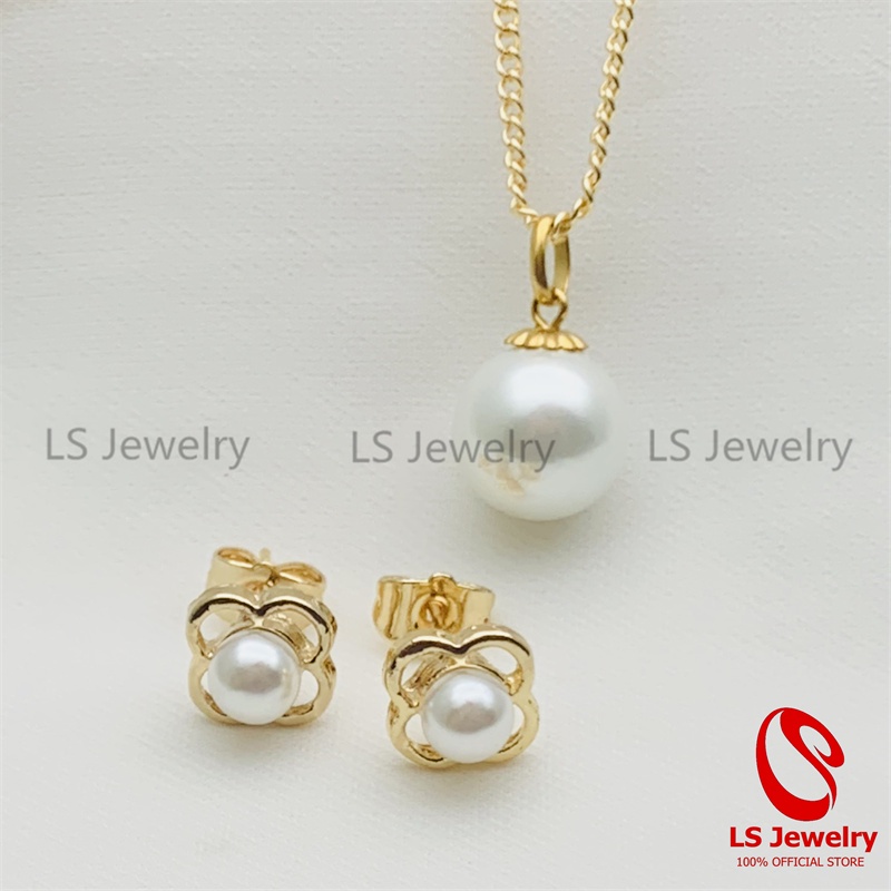 LS jewelry 18K Gold Plated Pearls 2in1 Jewelry Set 110 Shopee
