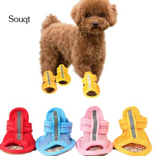 SQ 4Pcs Rubber Sole Mesh Cotton Breathable Anti-Skid Pet Shoes Dog Puppy Sandals