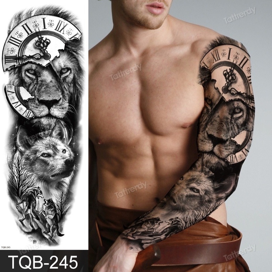 Waterproof Temporary Tattoos Full Arm Sleeve Large Body Tattoos for Men  Women Black Tattoo Sticker Skull Lion Wolf Clock Tatoo Beautiful | Shopee  Philippines