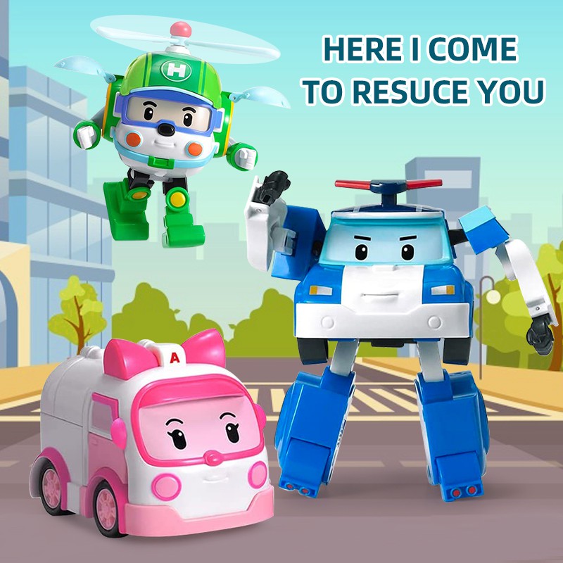 Transformer Cute Cartoon Robot Kids Car Toys Robocar Poli Action Figure ...